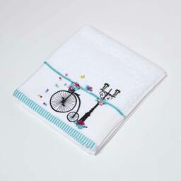 Homescapes Turkish Cotton Embroidered Bicycle White Hand Towel