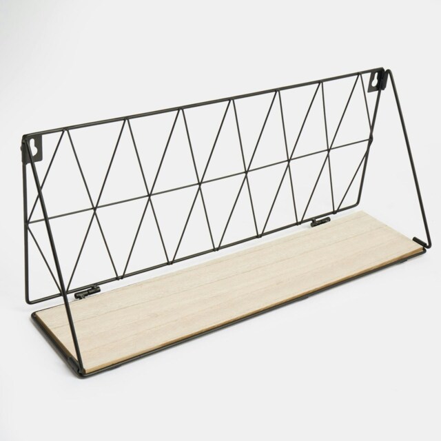 OHS Geometric Wire Hanging Wooden Wall Mounted Display Storage Organiser Shelf - Black
