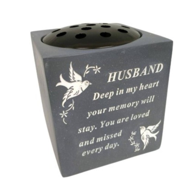 Husband Cube Ornament Memorial Stone Pot Memory Grave Stone Garden Tribute