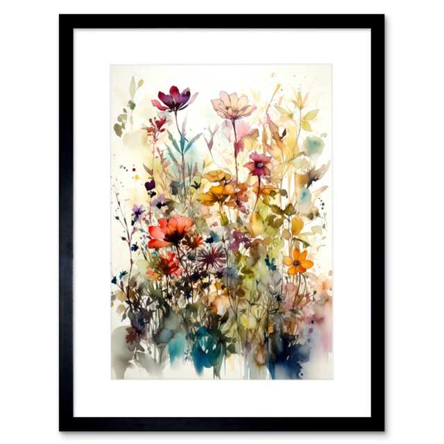 "Spring Wildflowers Colourful Floral Blooms 9x7"" Black Framed Wall Art Print"