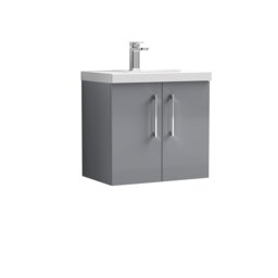 Balterley Modern Bathroom 2 Soft Close Door Wall Hung Vanity Unit & Rectangular Mid-Edge Basin Grey Satin Grey