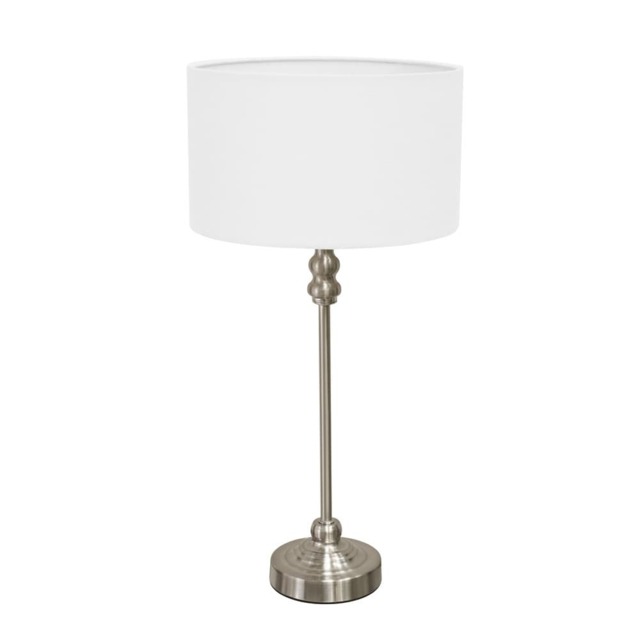 ValueLights Maggie Chrome Candlestick Table Lamp White Shade Silver