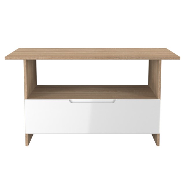 Lucca Bottom Drawer Coffee Table in White Gloss & Bardolino Oak (Ready Assembled) White White Gloss & Bardolino Oak