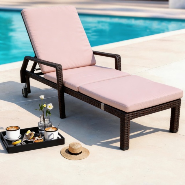 Garden Rattan Recliner Sun Lounger, 5 Position Reclining Daybed