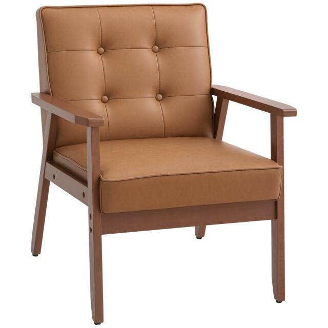 HOMCOM Armchair, PU Leather Accent Chair, Occasional Chair with Rubber wood Frame for Living Room, Reception, Bedroom, Balcony, Brown