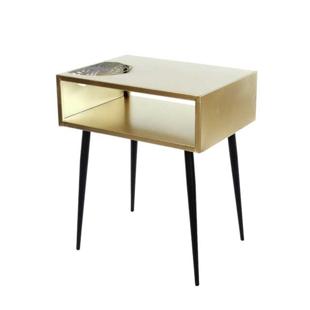 Options Galaxy Metal Bedside Table - Metal Effect Laser-Cut Geometric Top with Black Tapered Legs, Modern Side Table