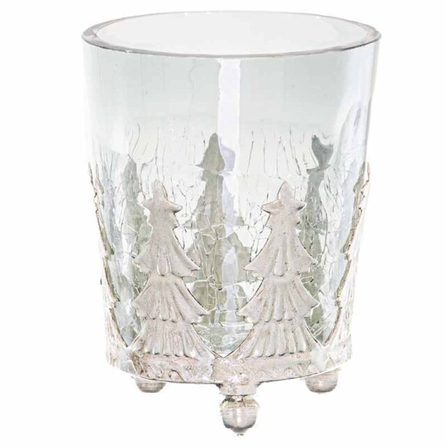 Noel Collection Small Christmas Tree Crackled Candle Holder - Glass - L6 x W6 x H8 cm White