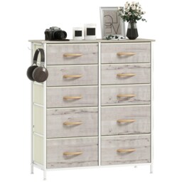 HOMCOM Fabric Chest of Drawers, 10 Drawer Dresser for Bedroom, Natural Wood