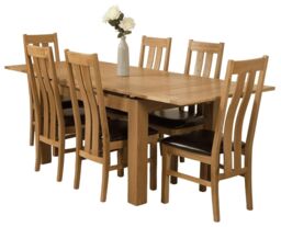 Richmond 140-220cm Oak Extending Dining Table and 6 Princeton Chairs Brown Brown