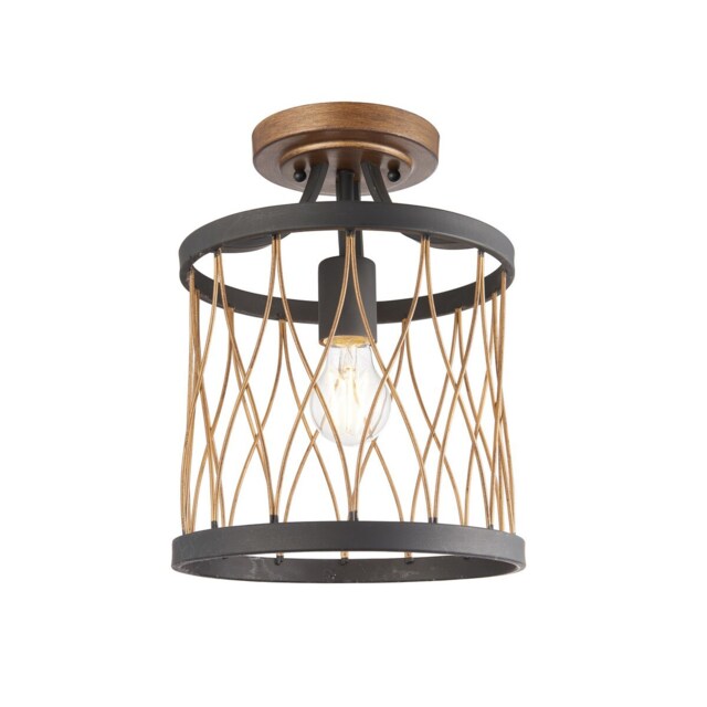 Heston 1 Light Flush Ceiling Light Matt Black, Rustic Bronze Effect, E27