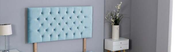 "Sky Blue Plush Velvet Chesterfield Headboard Multi 2FT6 Small Single 26""inch Headboard"