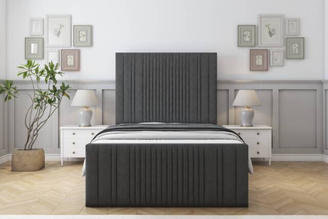 "Sloomy Kingsley Graphite Dumfries Bed Frame With 50"" Upholstered Headboard 3' Single"
