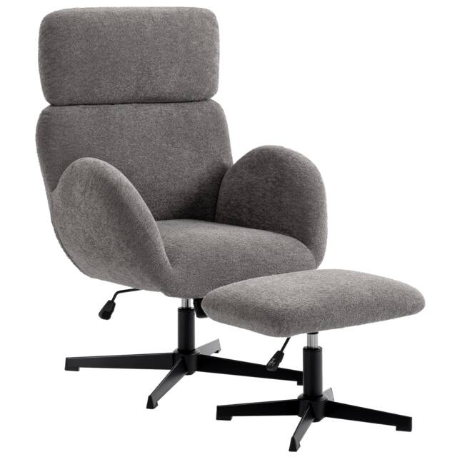 HOMCOM Swivel Armchair with Footstool, Rocking Accent Chair Grey Grey One Size