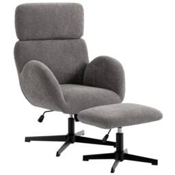 HOMCOM Swivel Armchair with Footstool, Rocking Accent Chair Grey Grey One Size