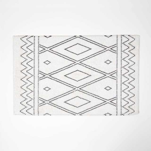 Homescapes Black and White Bath Mat Cotton Boho Design - 50 x 80 cm Black