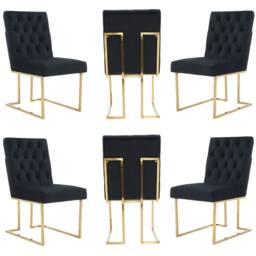 Set of 6 Siena Luxury Tufted Velvet Dining Chairs with Gold Frame & Legs - Modern Upholstered Accent Chair Grey Grey