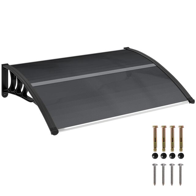 Outsunny Door Canopy Awning Outdoor Window Rain Shelter for Door 100 x 75cm Black Black 1