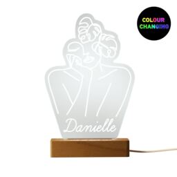 Personalised Fleur Line Art Wooden Based LED Light