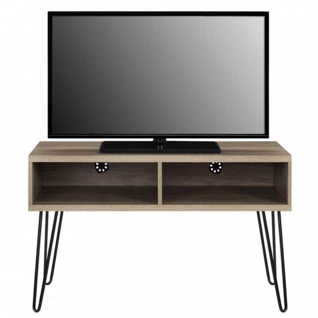 Gr8 Home Owen Rustic Oak Retro TV Stand Wood Metal Table Furniture With Shelves Up To 42 inch