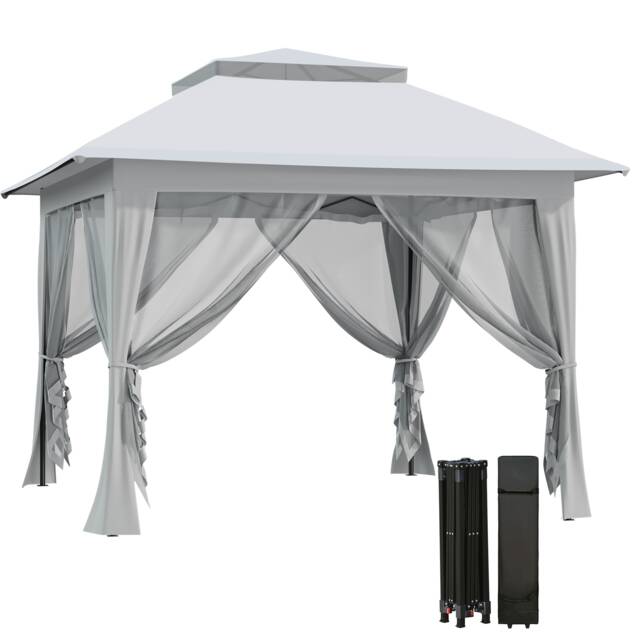 Outsunny 3.6 x 3.6m Pop-up Tent Gazebo Instant Canopy Steel w/ Bag Grey Light Grey