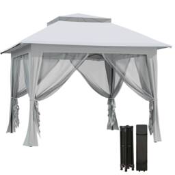 Outsunny 3.6 x 3.6m Pop-up Tent Gazebo Instant Canopy Steel w/ Bag Grey Light Grey
