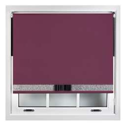 FURNISHED Blackout Roller Blind with Silver Glitter Trim and Black Bow Trimmable Window Shade Purple Aubergine (W) 90cm x (L) 210cm
