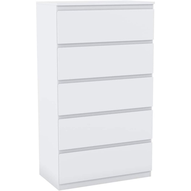 Keaton Matt White 5 Drawer Tower Freestanding Chest Of Drawers (40 x 121 x 60cm - D x H x W) White White 1