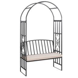 Outsunny Garden Arbor Arch Metal Bench Padded Seat Outdoor Decoration Patio