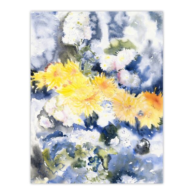 "Yellow and Blue Floral Watercolour Demuth Huge Wall Art Poster Print 24X32"""