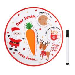 Christmas Eve Plate Santa & Rudolph Porcelain Snack Dish White Red 26cm With Pen