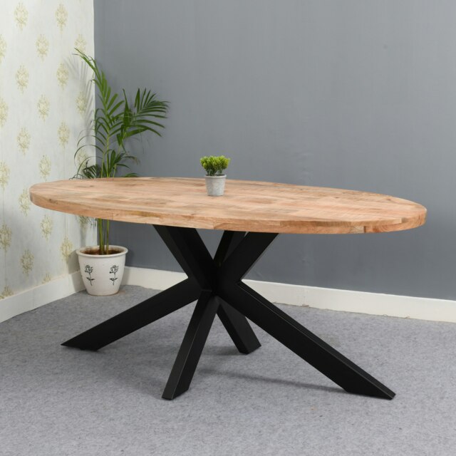 Belgravia Solid Wood & Metal Oval Dining Table 6-8 Seater