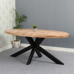 Belgravia Solid Wood & Metal Oval Dining Table 6-8 Seater