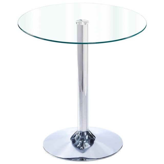 Living and Home Small Round Clear Glass Top Dining Table with Pedestal Base