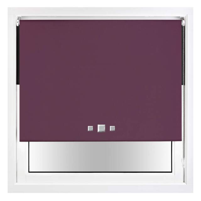 FURNISHED Blackout Roller Blind with Triple Square Eyelets Easy Fit Window Shade Purple Aubergine (W) 135cm x (L) 210cm