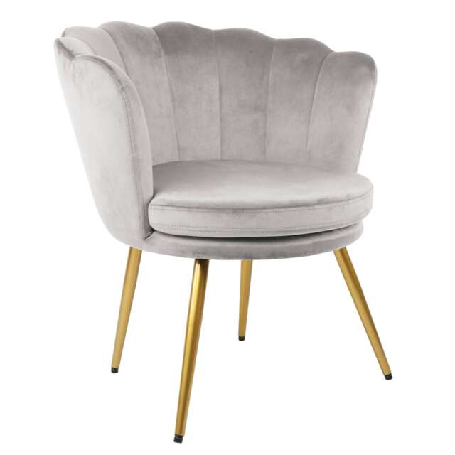 FLORA Petal Chair Velvet Upholstered Fabric - Silver Grey Grey Silver Grey One Size