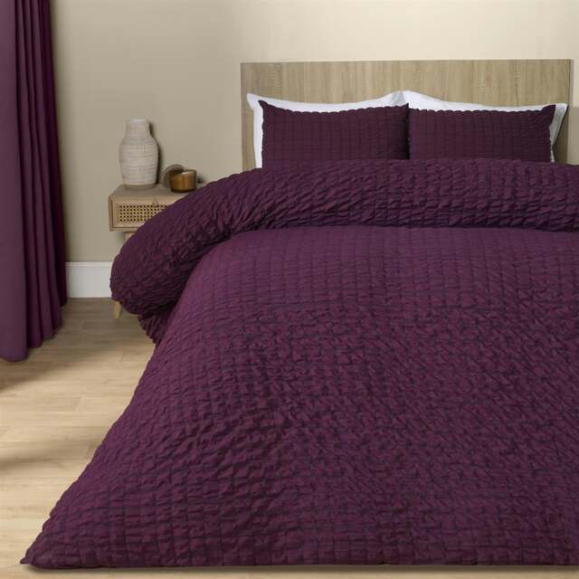 OHS Geometric Ultra Soft Seersucker Duvet Cover Set Red Red Wine Single