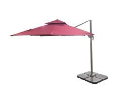 3m Burgundy Square Parasol With Cross Base and 77mm Aluminium Pole Sun Shade Garden Outdoor