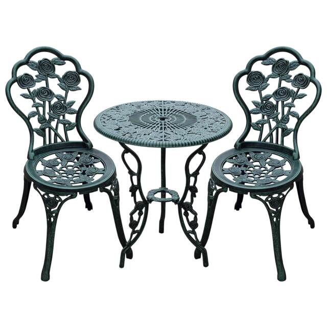 Outsunny 3 Pieces Bistro Set Furniture Garden Balcony Table 2 Chairs Green