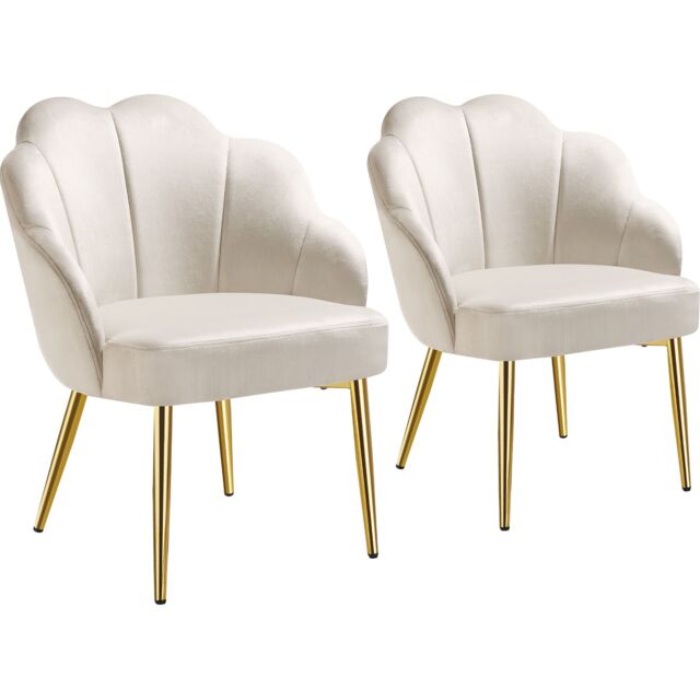 Accent Chair Hellen - velvet cover, padded, extra-wide shell-shaped backrest Cream cream/gold 2
