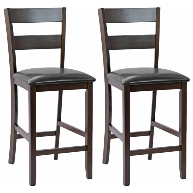 COSTWAY Set of 2 Bar Stools Counter Height Pub Chairs Black