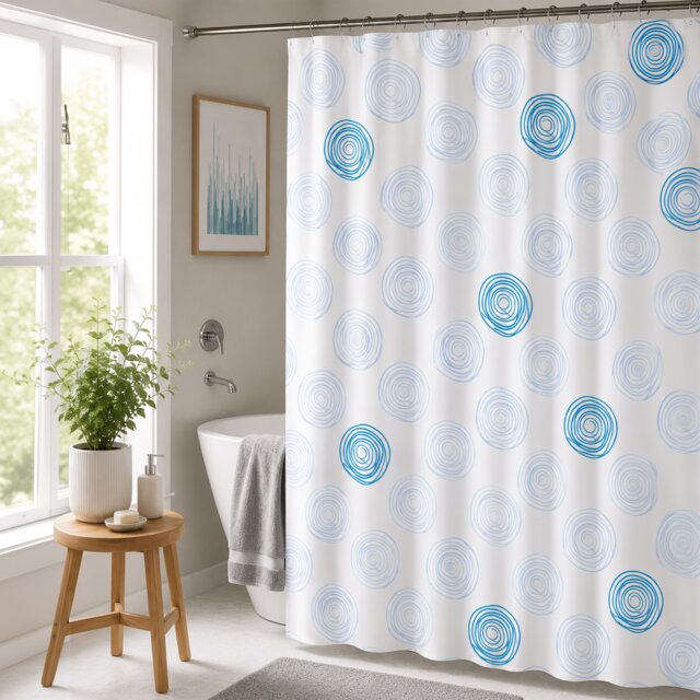 Showerdrape Contours White & Blue Shower Curtain White White 1