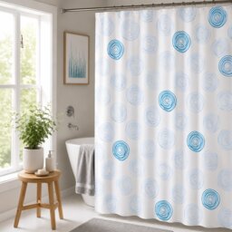 Showerdrape Contours White & Blue Shower Curtain White White 1