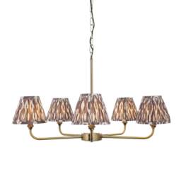 Lille Antique Brass Plate Pendant Light with Pearl Grey Fabric Ikat Shade 16cm 5x B22