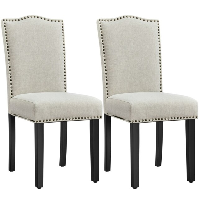 Yaheetech Set of 2 Modern Fabric Upholstered Dining Chairs Cream