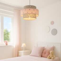 CGC Lighting Starlight Two-Tier Grey & Pink Star Easy Fit Lamp Shade Grey Grey and Pink Height: 19 cm Diameter: 30 cm