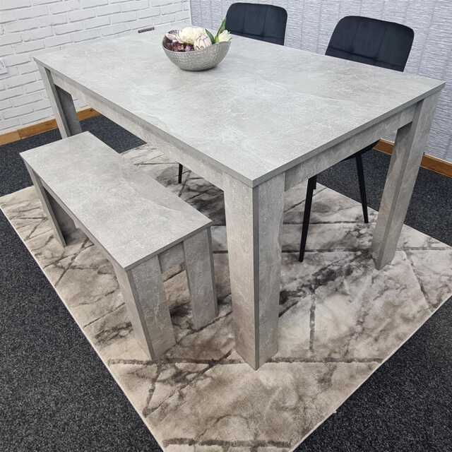 Modern Grey Dining Table Set with 2 Black Velvet Chairs And 1 Bench Dining Room Furniture Black One Size 4