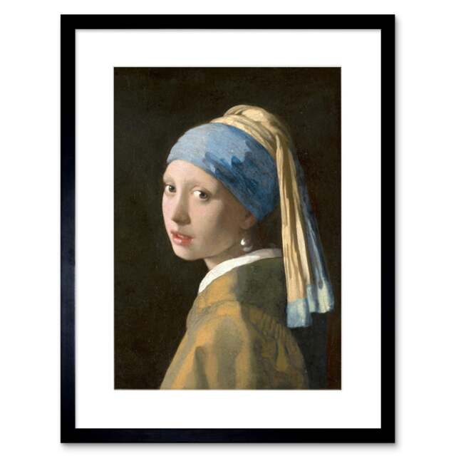 "Johannes Vermeer Girl a Pearl Earring Reproduction 9x7"" Black Framed Wall Art Print"