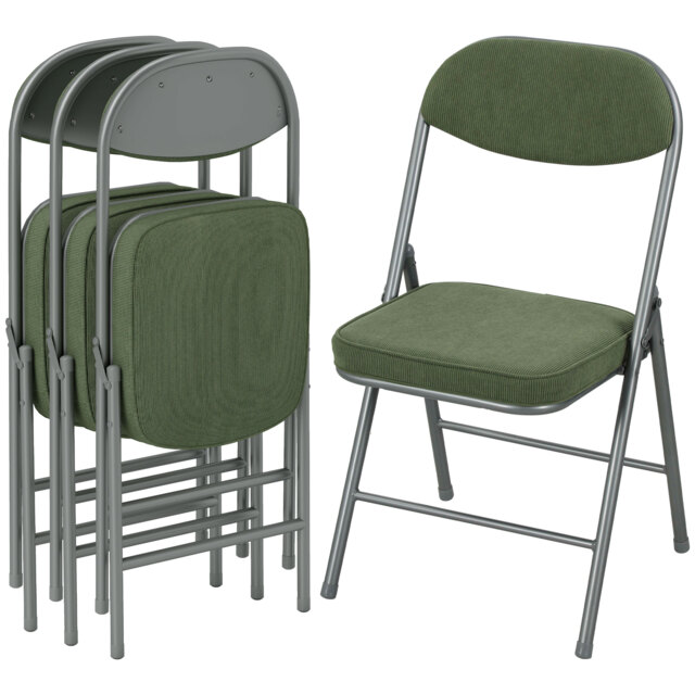 HOMCOM Folding Chairs Set of 4 with Cushioned Seat, Steel Frame, Green Green