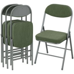 HOMCOM Folding Chairs Set of 4 with Cushioned Seat, Steel Frame, Green Green