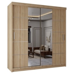 Sliding Wardrobes 4U Modern Panelled Mirror Sliding Wardrobe – 120cm to 203cm, White, Black, Grey, Oak Brown Oak120cm 120cm
